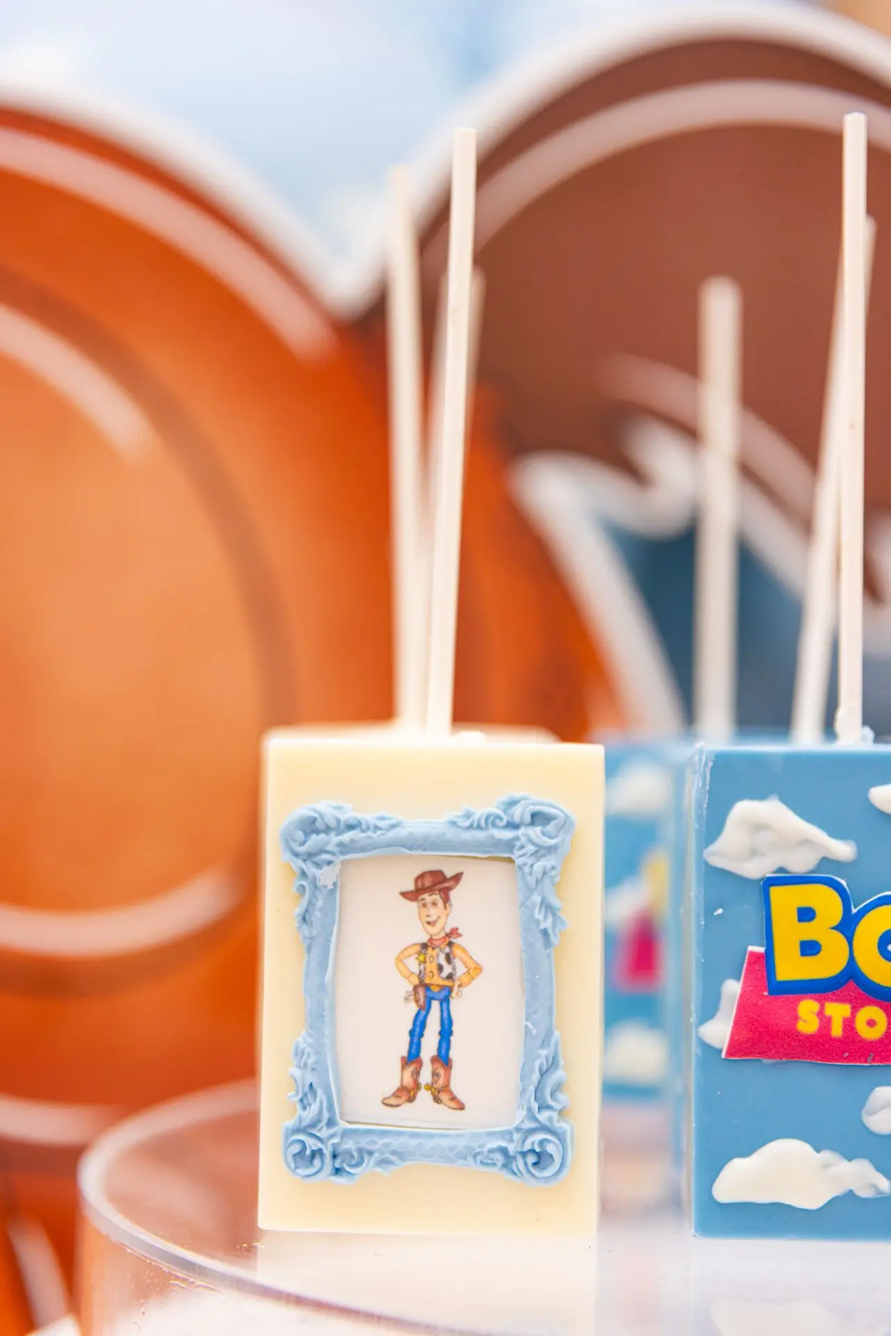 Its a boy story dessert display with rice crispy treats. Toy Story Baby Shower