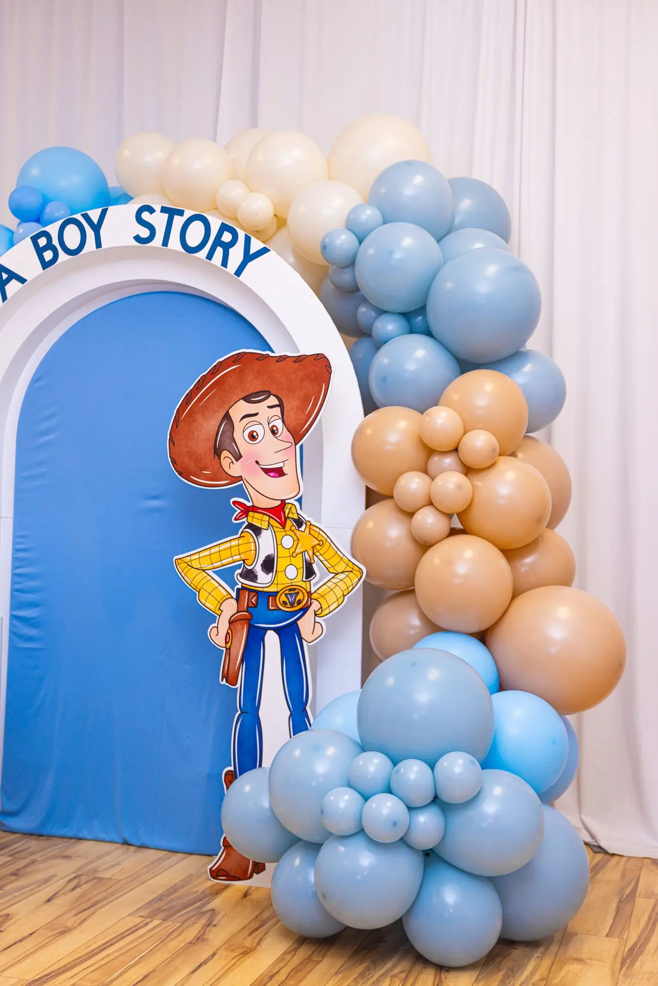 Boy story backdrop, props and balloons