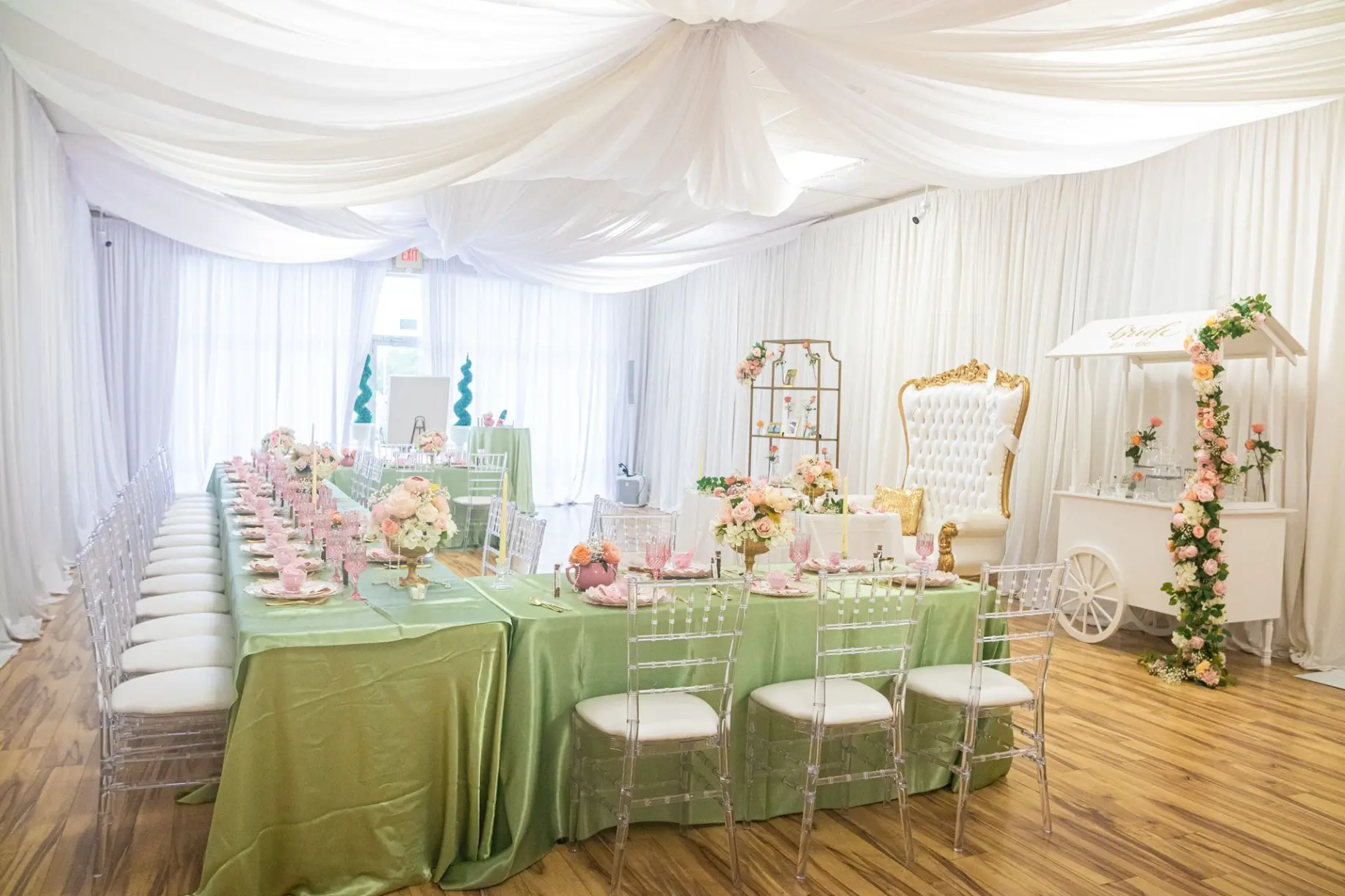 Bridal Shower Soft pastel design featuring backdrop, gift table, and themed signage.